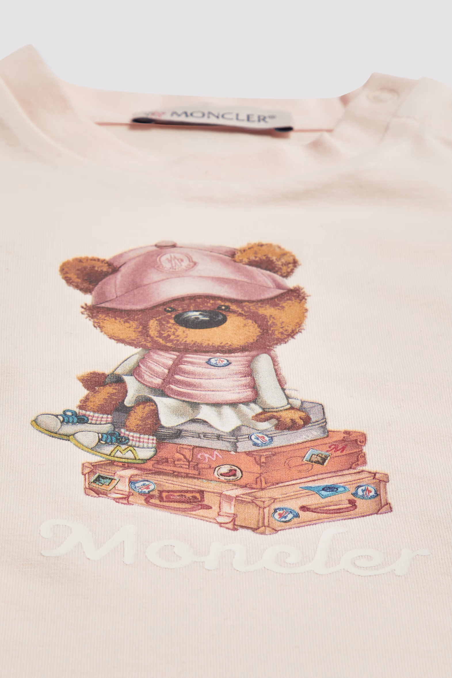 Teddy Bear Motif Cotton T-Shirt Girl Light Pink Moncler 3